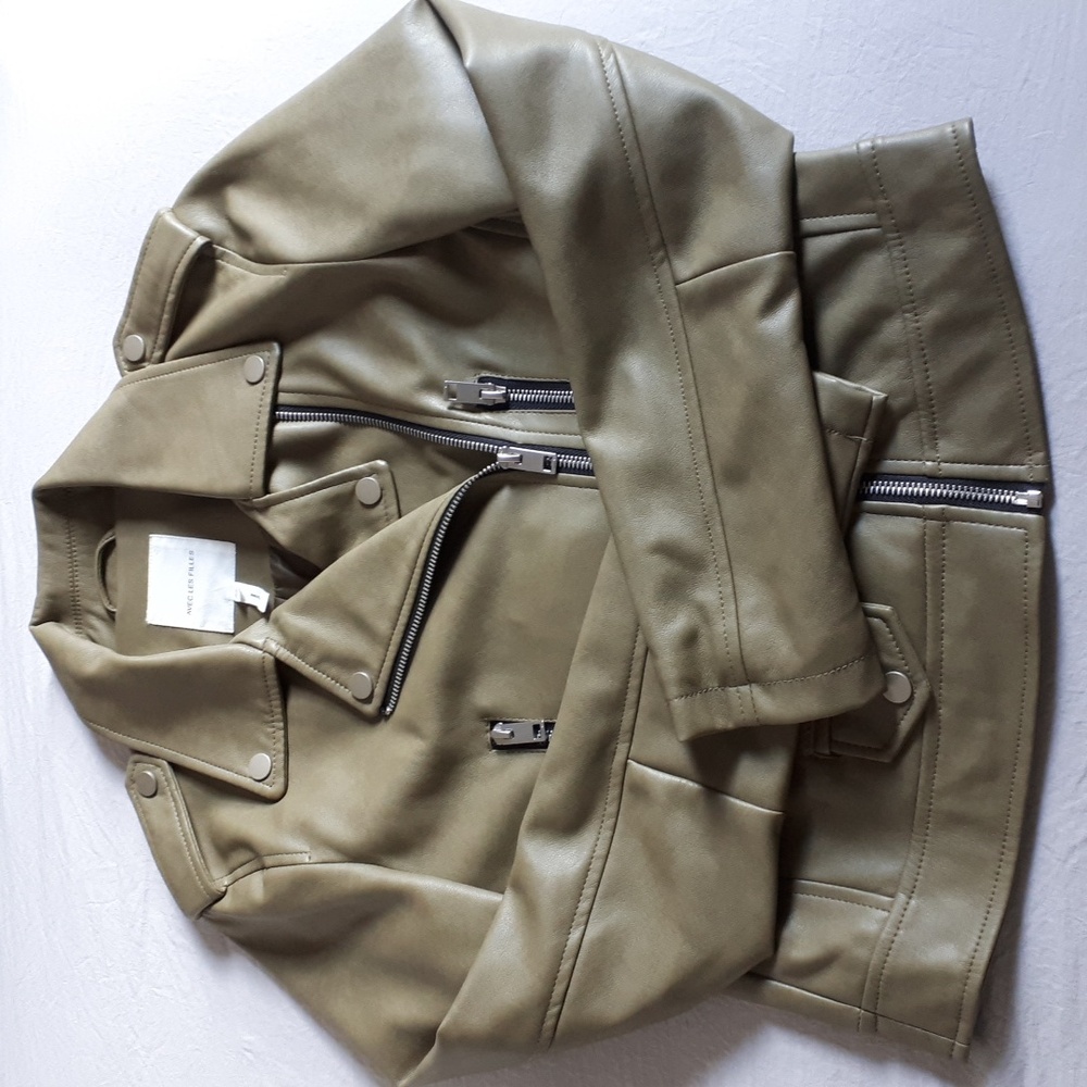 Avec Les Filles Green Faux Leather Jacket